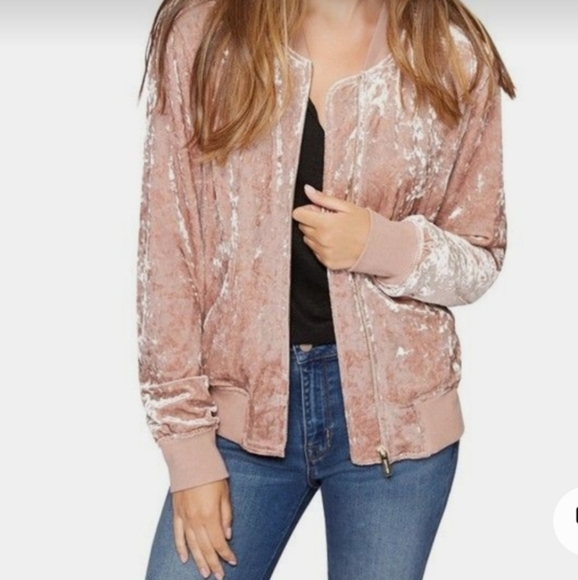 Anthropologie Sanctuary Pink Crushed Velour Bomber Jacket Size S‎ - Picture 1 of 6